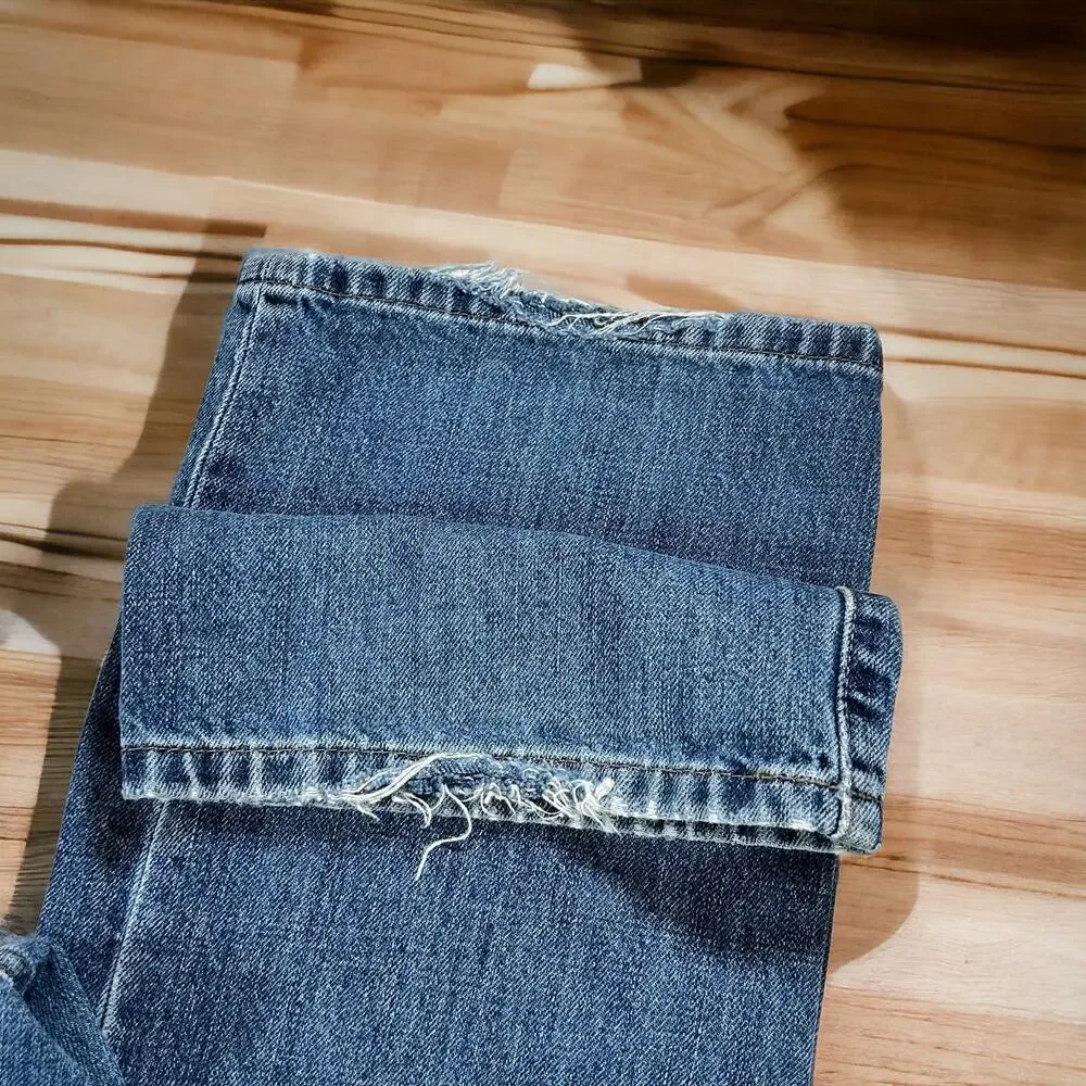 Eddie Bauer Men Jeans Size 33x32 Straight Blue Distressed Hems Classic Denim